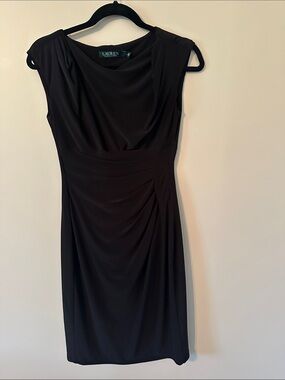 Ralph Lauren Black Draped Sheath Dress with Side Ruching